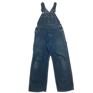 Vintage Dickies Mens Dark Wash Denim Bib Overalls Carpenter Pants Size 34x30